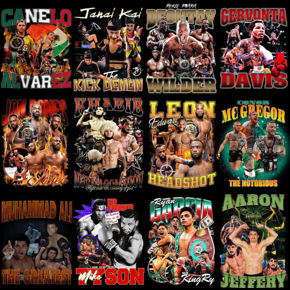Boxing & MMA fighter designs for DTF/DTG, embroidery, tumbler wraps – print-ready PNG, SVG, PES