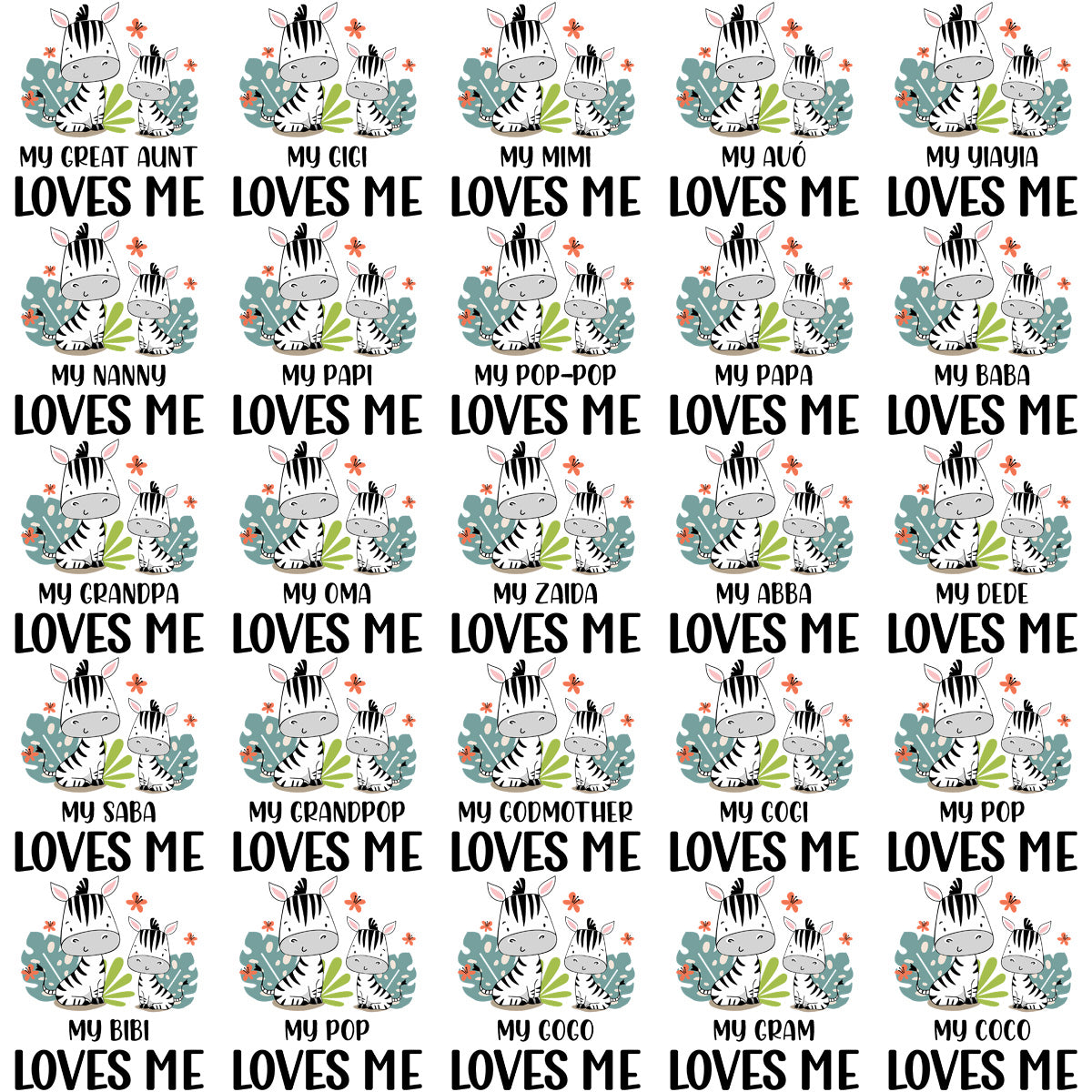 80 Zebra Family Love Me Designs Bundle PNG