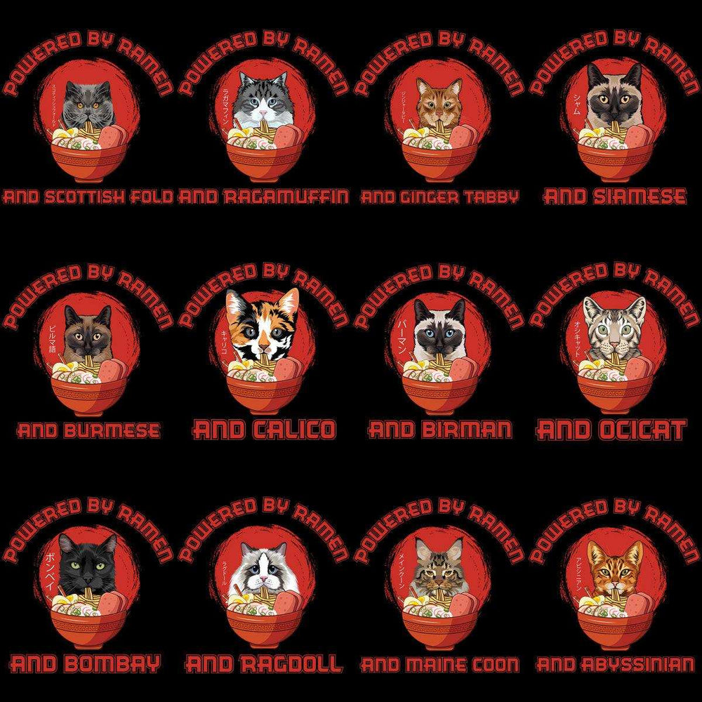 Cats in ramen bowls with breed names, print-ready design bundle for DTG/DTF