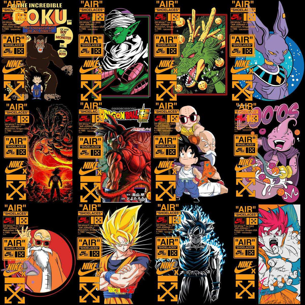 Dragon Ball Z x Nike Air Jordan anime t-shirt designs, print-ready PNG SVG for DTF DTG, instant download