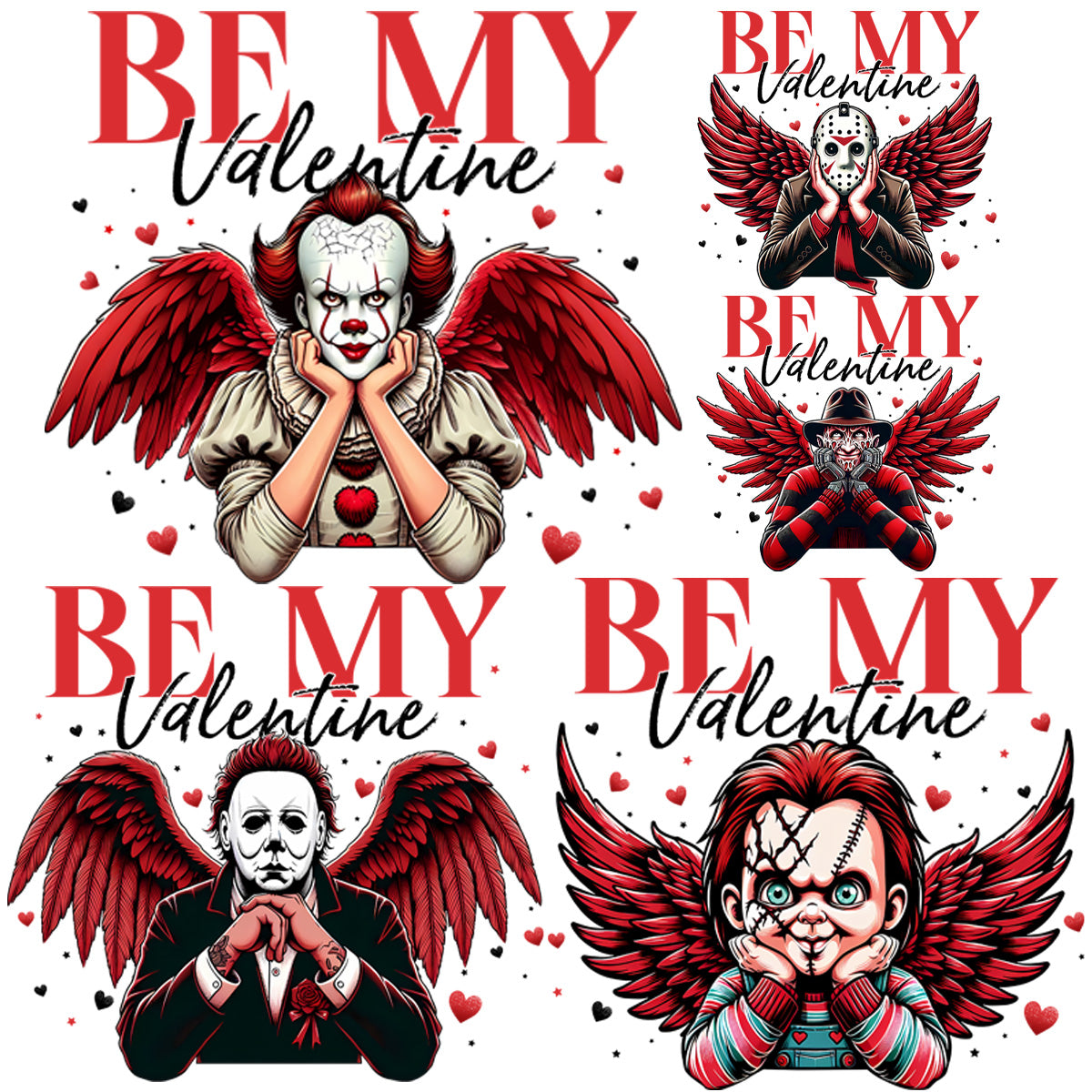 5 Be My Valentine Slashers Designs Bundle PNG