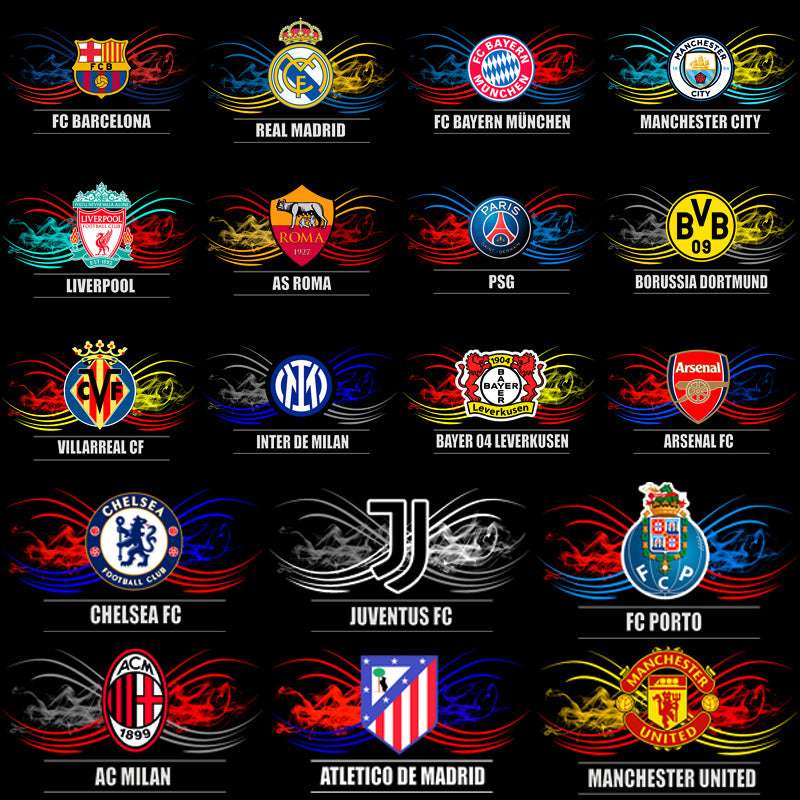 18 Football Best Europe Soccer Teams Logos Designs Bundle PNG