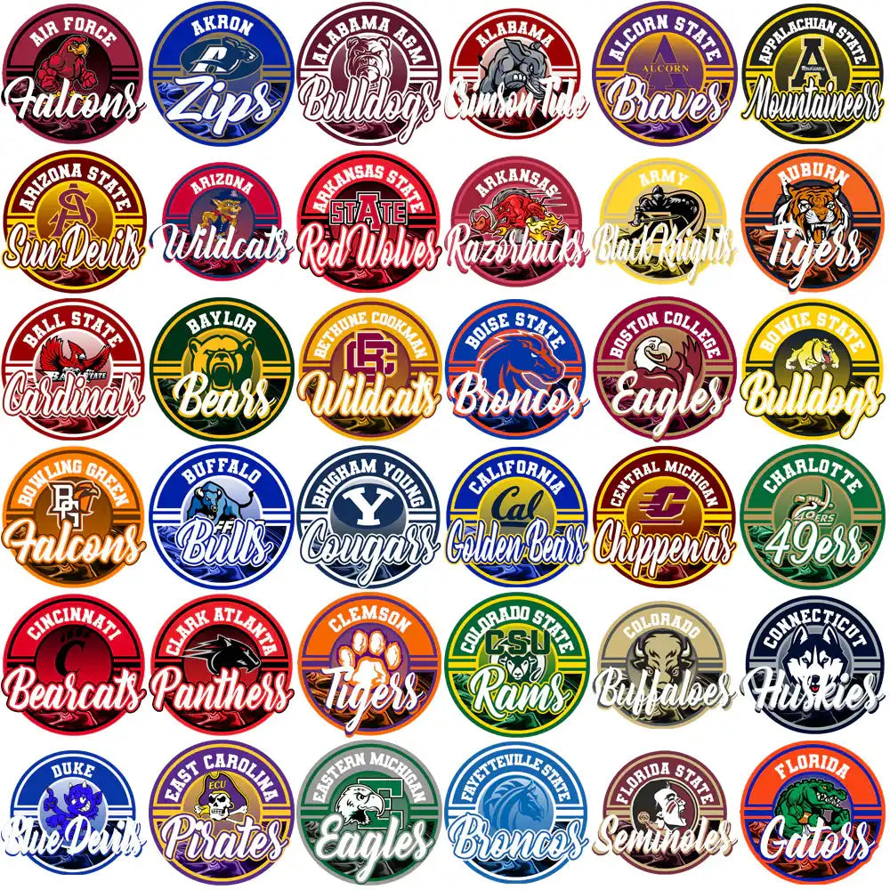 College sports team logos for DTF/DTG and embroidery designs, print-ready PNG, PES, SVG