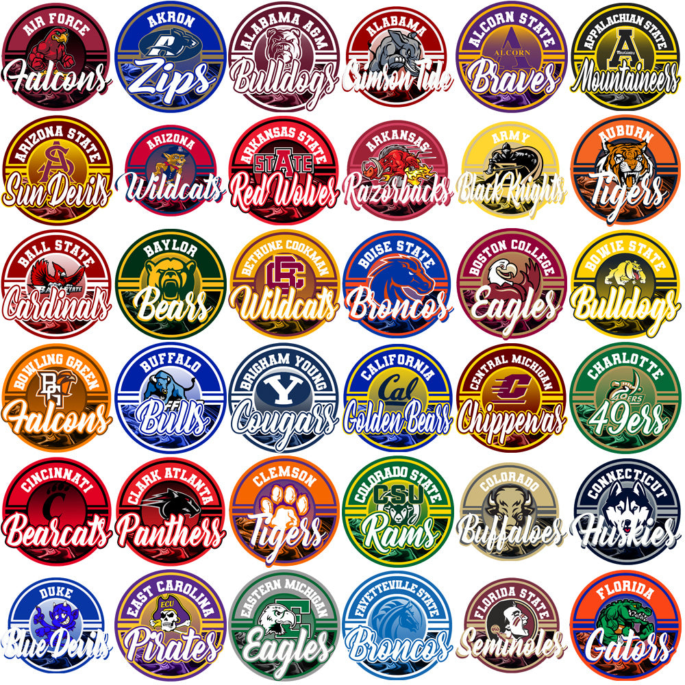 111 College NCAA Metal Circle Logos PNG Designs Bundle