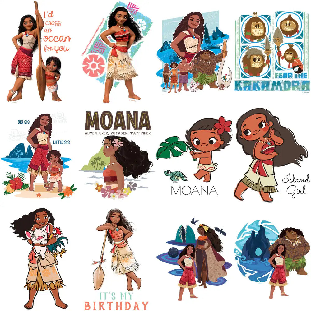 Moana Disney character designs for DTF, DTG, embroidery & tumbler wraps – print-ready PNG, SVG, PES