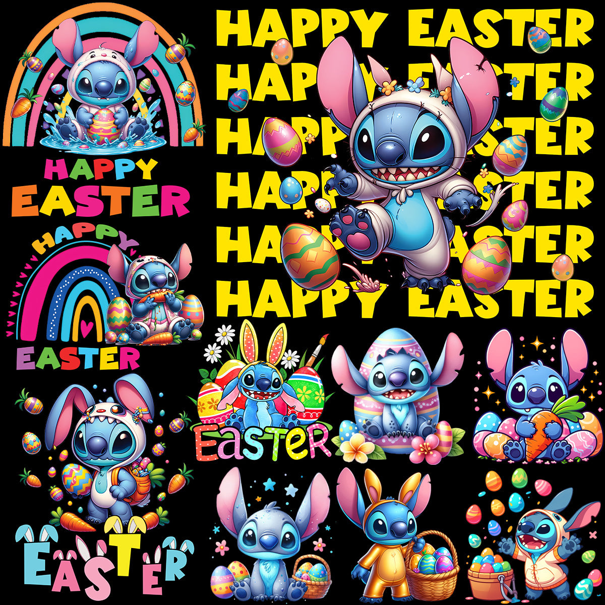 25 Cartoon Stitch Easter Day Designs Bundle PNG