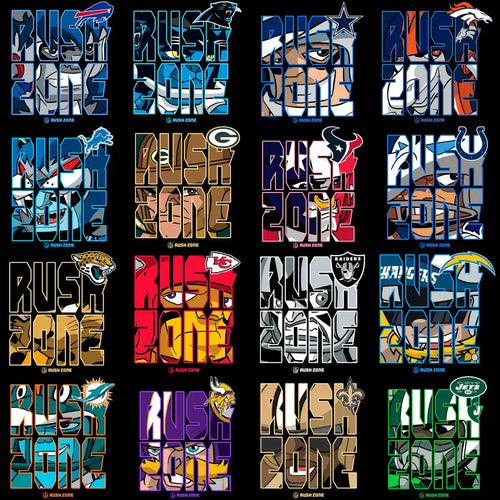 Rush Zone NFL team designs for DTF/DTG and embroidery, print-ready PNG, SVG, PES files