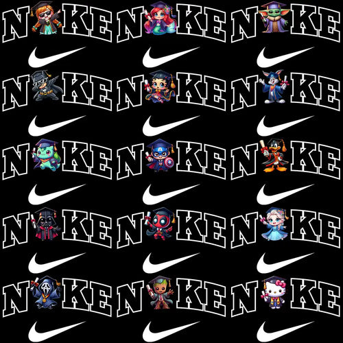 Cute graduation-themed character designs with Nike swoosh, perfect for DTF/DTG printing and embroidery projects.