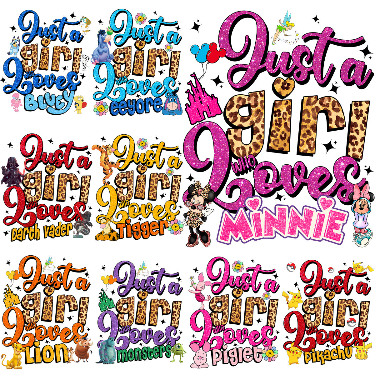 30 Just A Girl Who Loves Cartoons Designs Bundle PNG