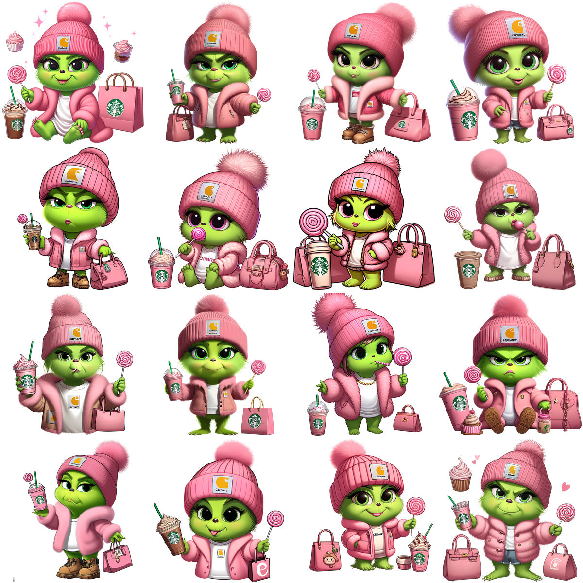 16 Pink Baby Grinch Lollipop Rose Designs Bundle PNG