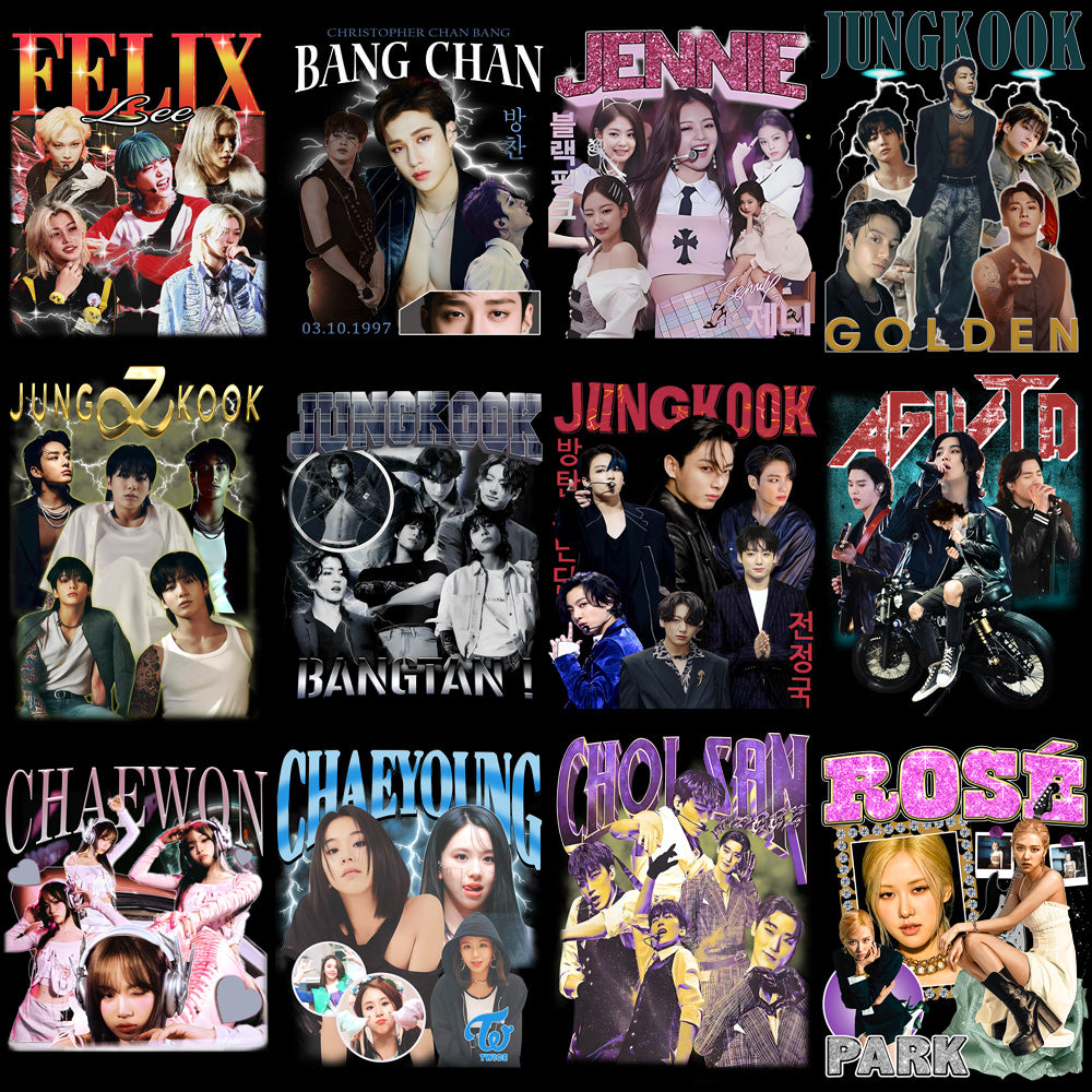 45 KPOP Music Bands Streetwear Bootleg Designs Bundle PNG