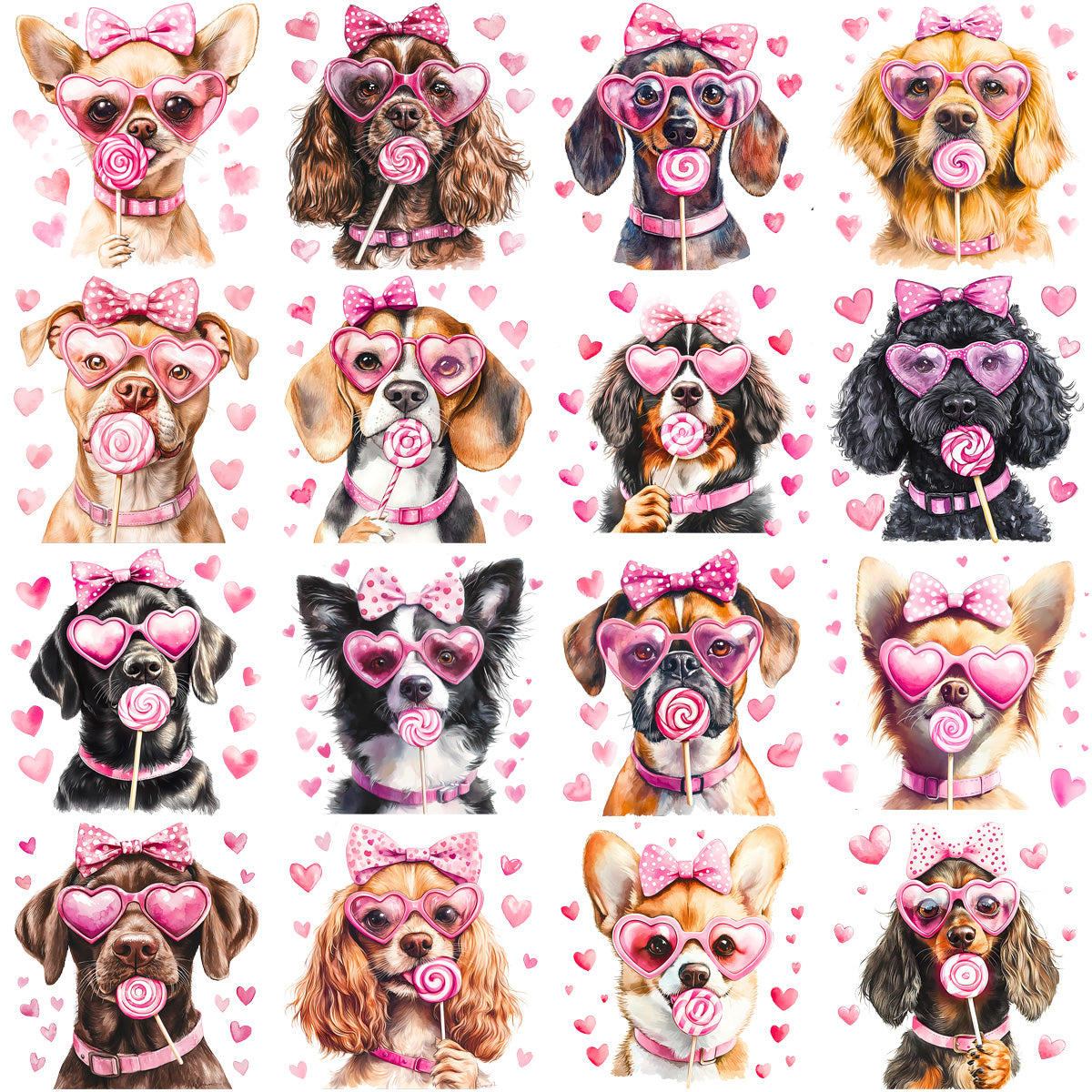 27 Valentine Day Dogs Lollipop Designs Bundle PNG