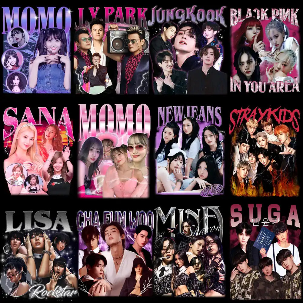 K-pop idol group designs for DTF, DTG, embroidery & tumbler wraps — print-ready PNG, SVG, PES files