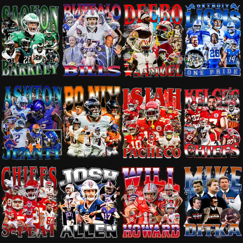 NFL football player collage with team logos and names for print-ready designs