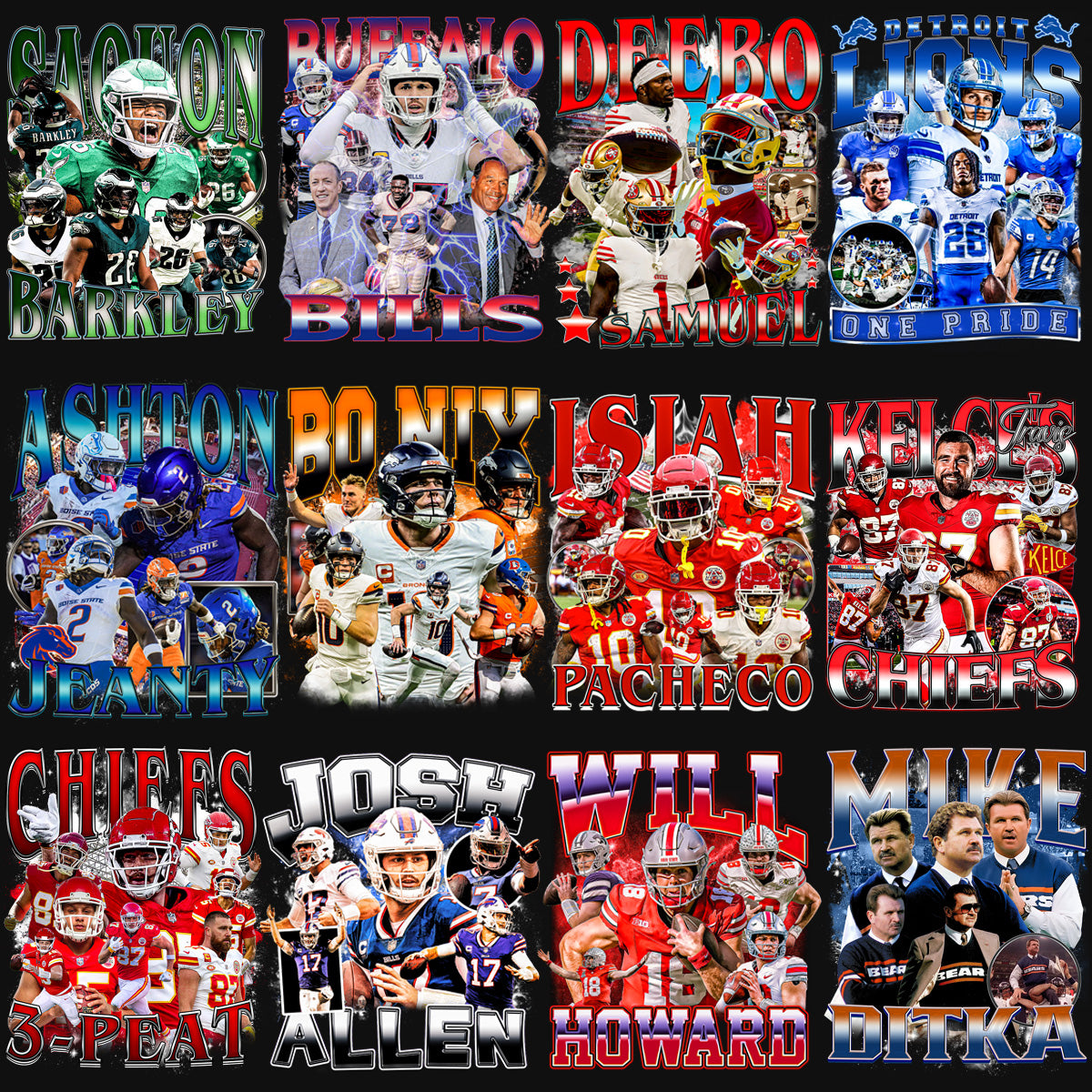 50 Football Players Bootleg Designs Bundle PNG