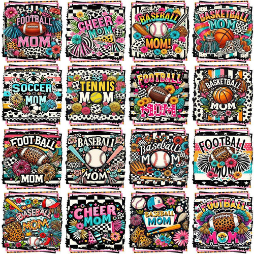 Colorful sports mom designs for DTF, DTG, embroidery — football, baseball, cheer, basketball, soccer, tennis