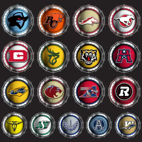 16 sports team logos in metallic badge designs, ideal for DTF, DTG, embroidery, and tumbler wraps