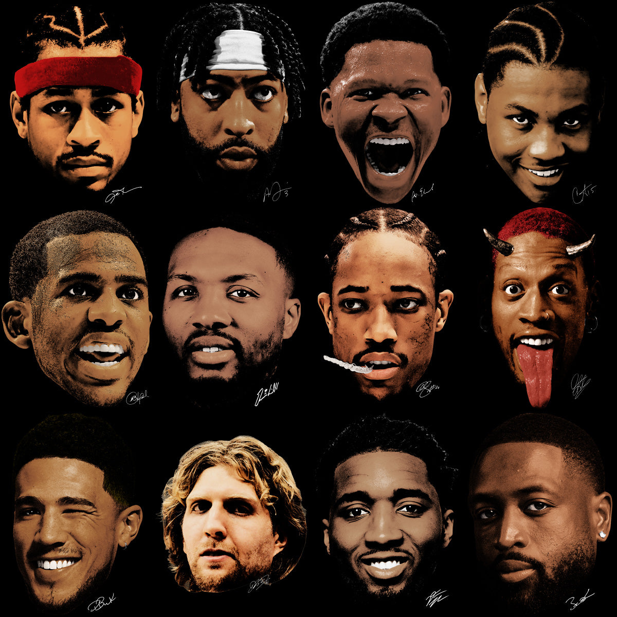 48 Basketball Players Heads Signature Designs Bundle PNG