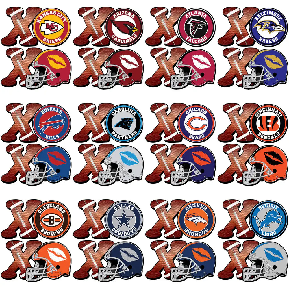 NFL team logos with footballs and helmets, print-ready designs for DTF, DTG, embroidery