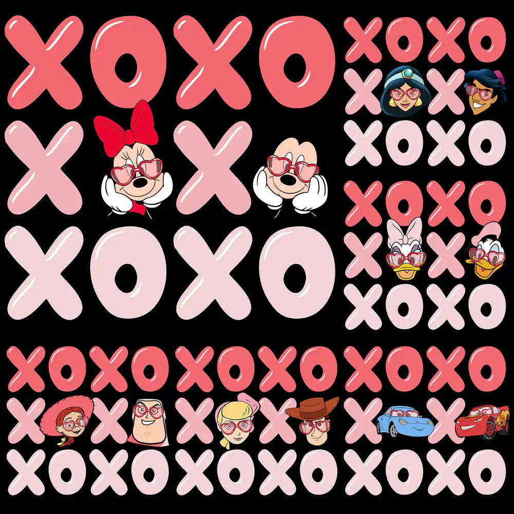 XOXO design bundle with Disney characters, perfect for DTF, DTG, and embroidery projects.