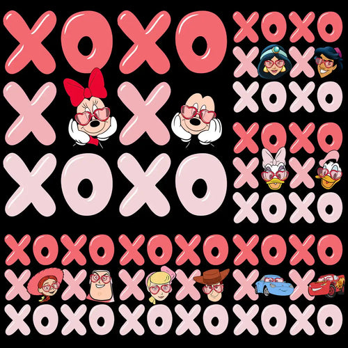XOXO design bundle with Disney characters, perfect for DTF, DTG, and embroidery projects.