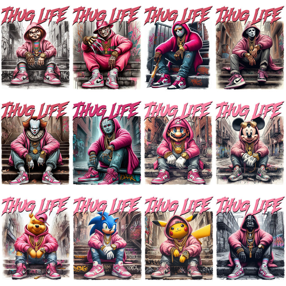 20 Pink Horror Halloween Slashers Thug Life Designs Bundle PNG
