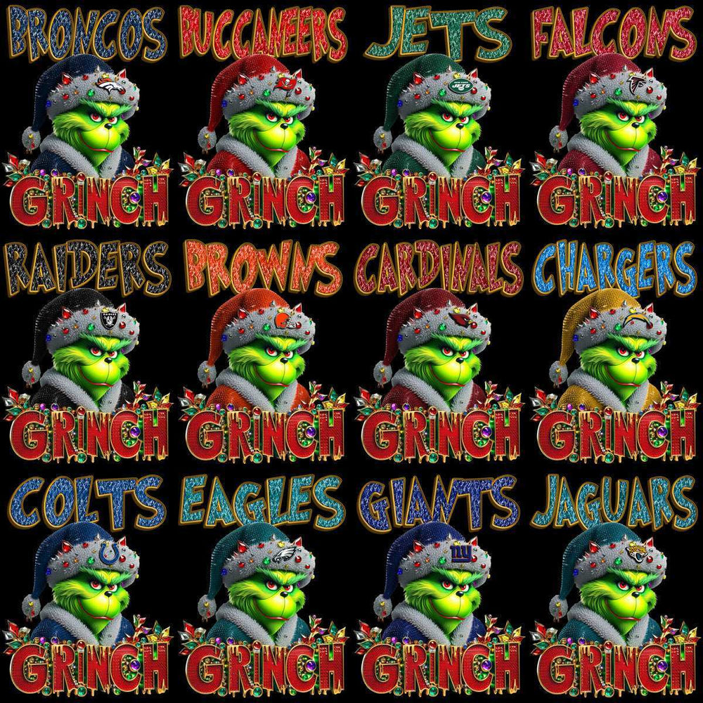 32 Christmas Grinch Football Teams Designs Bundle PNG