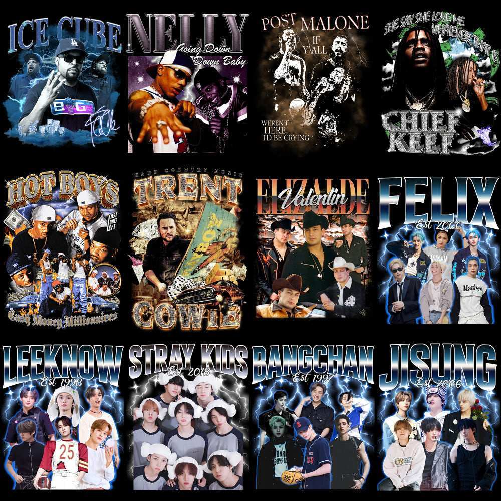 38 Music Mix Pop Rap Kpop Stars Bootleg Designs Bundle PNG