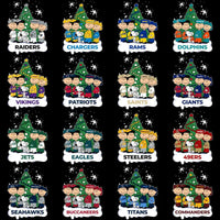Load image into Gallery viewer, Peanuts characters in NFL team jerseys with Christmas trees, festive holiday designs for print
