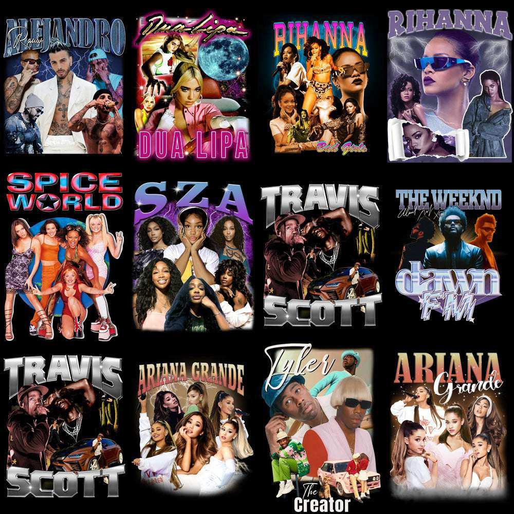 54 Music POP HIP-HOP Artists Pack Bootleg Designs Bundle PNG