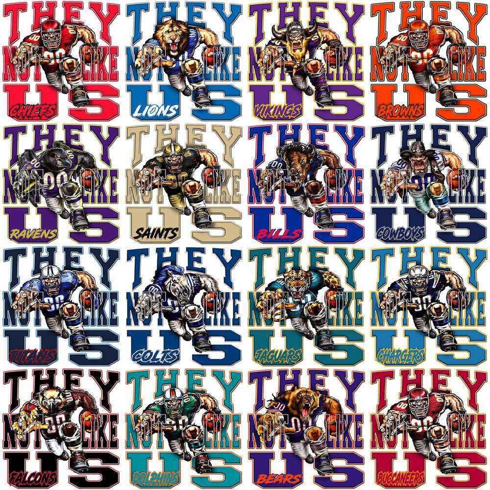 32 Football Teams Not Like Us Mascots Run Designs Bundle PNG