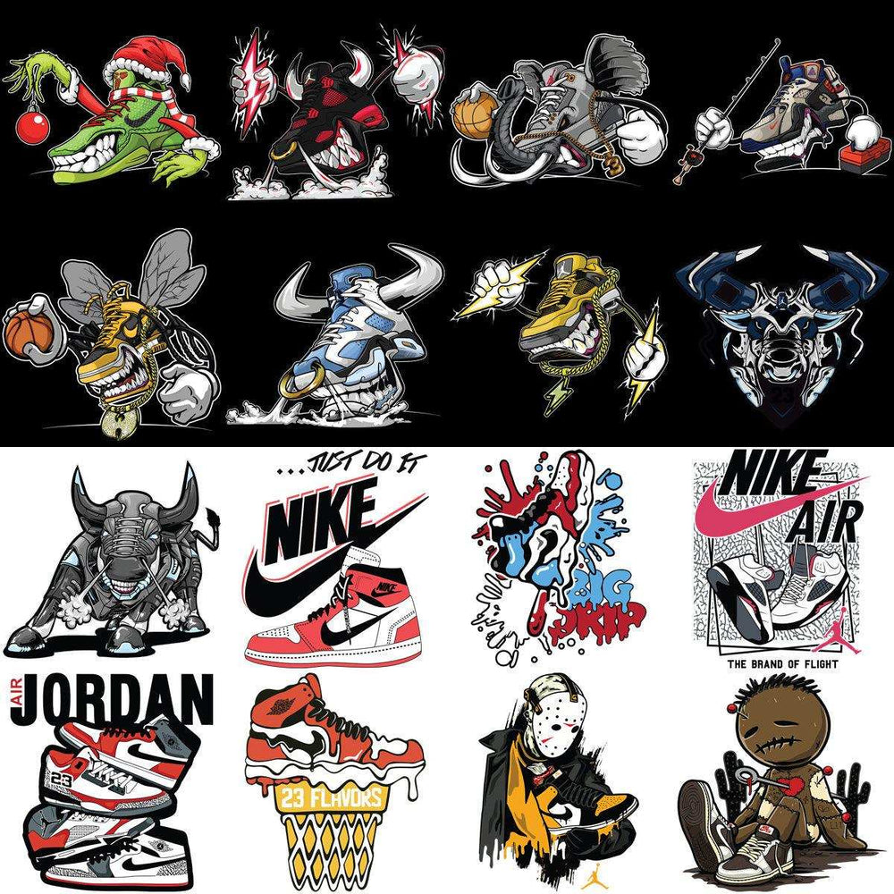 Sneaker-themed graphic designs with bold, edgy art for DTF/DTG and embroidery projects