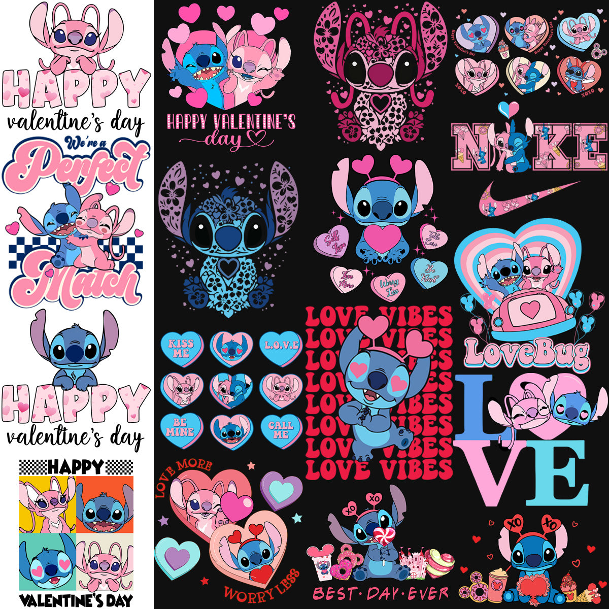 45 Cartoon Stitch Valentine Designs Bundle PNG