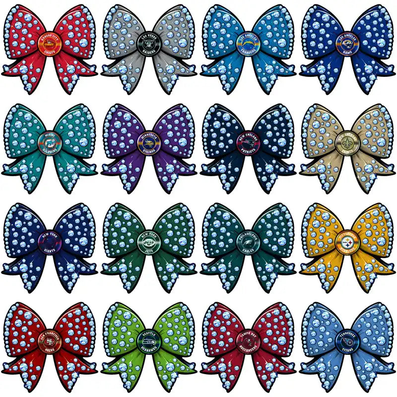 Sparkling NFL team bow designs with rhinestones for DTF/DTG and embroidery projects