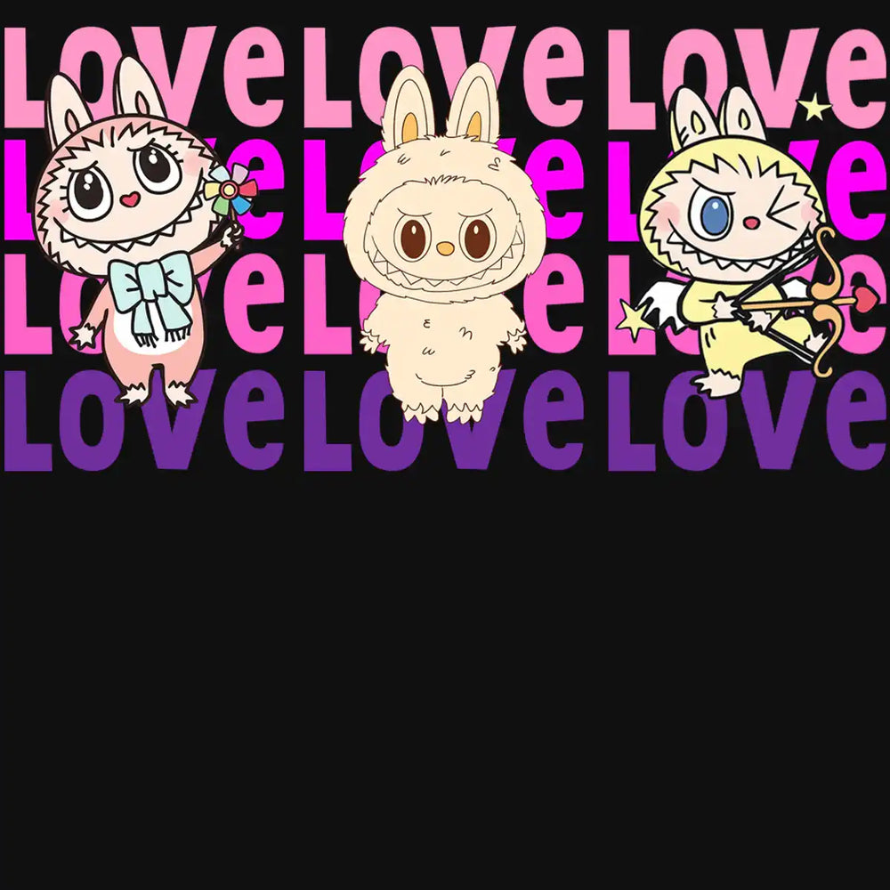 Cute bunny characters with 'LOVE' text, ideal for DTF/DTG and embroidery designs.
