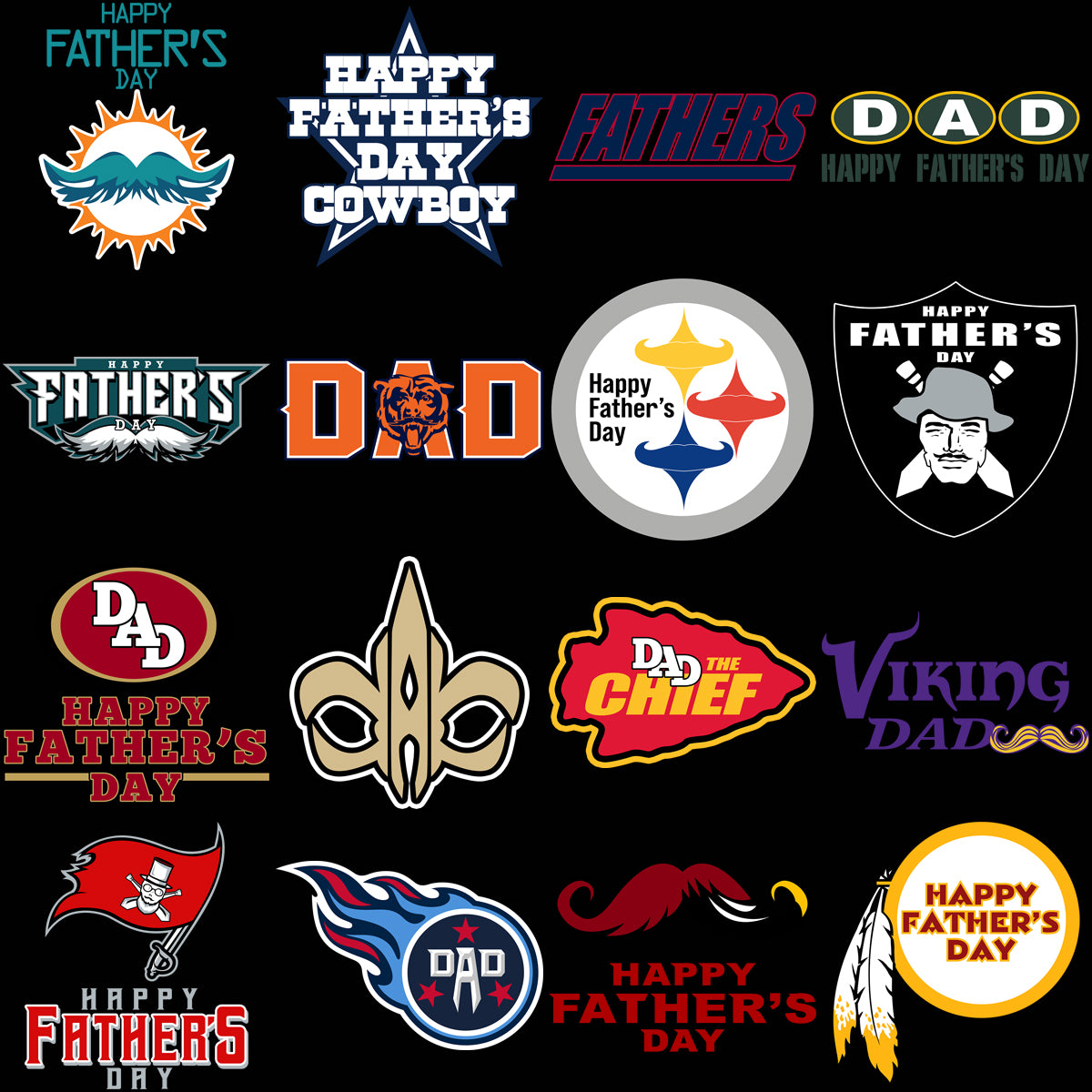 32 Football Teams Logos Father's Day Designs Bundle PNG