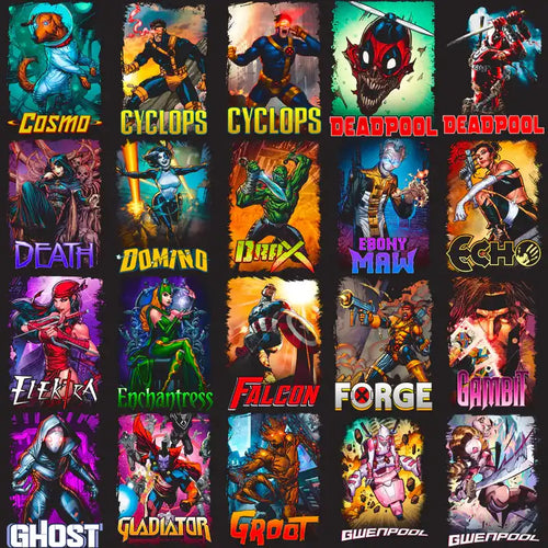 Superhero designs for DTF/DTG, embroidery & tumbler wraps, print-ready PNG, PES, SVG