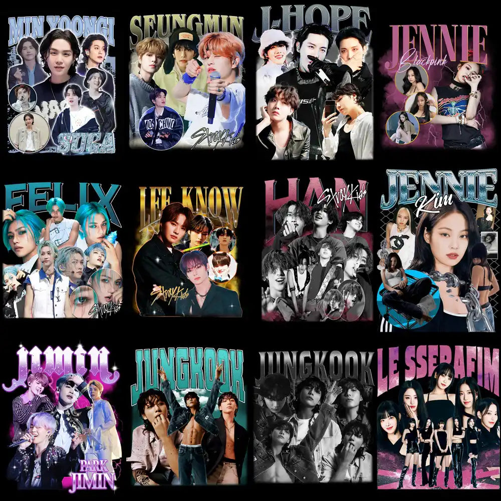K-pop idol collage designs for DTF, DTG, embroidery & tumbler wraps – print-ready PNG, SVG, PES