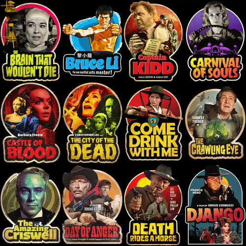Retro movie poster designs for DTF/DTG printing, featuring classic film titles and vintage artwork