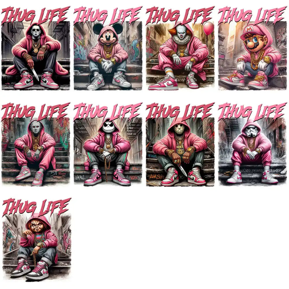 20 Pink Horror Halloween Slashers Thug Life Designs Bundle PNG