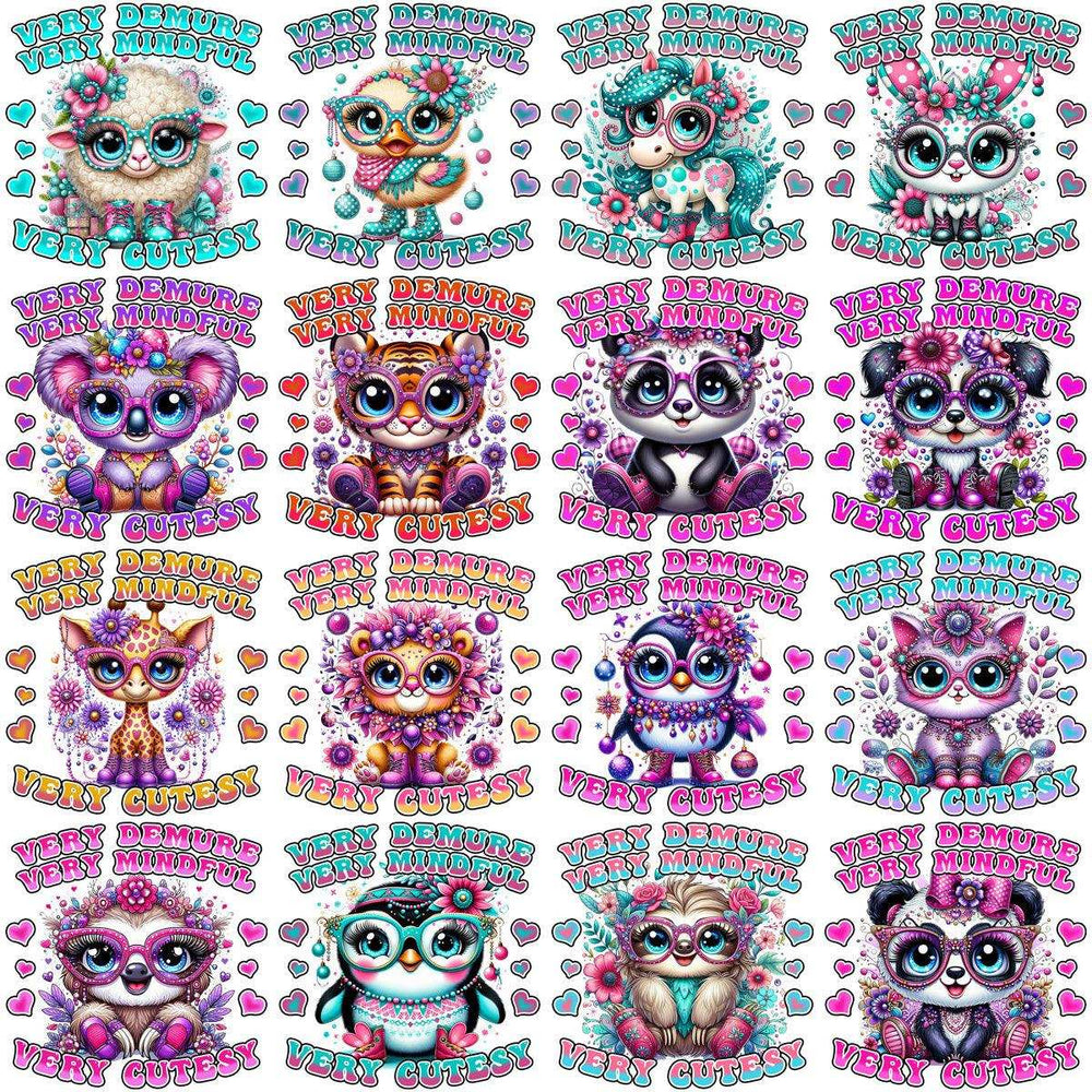 Cute animal designs with glasses, flowers, hearts, and text for DTF/DTG, embroidery, SVG print-ready files