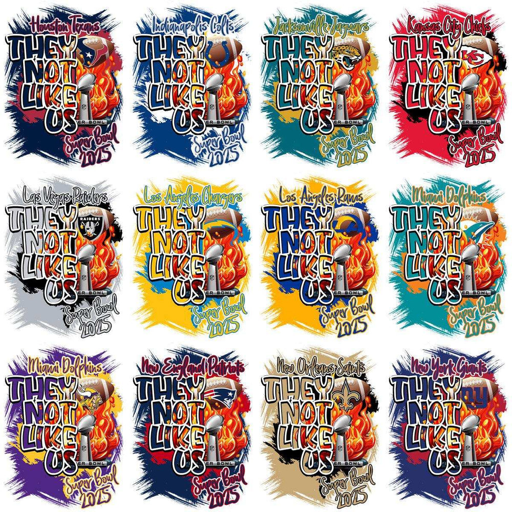Super Bowl 2015 football team designs with fiery graphics and bold text for print-ready use.