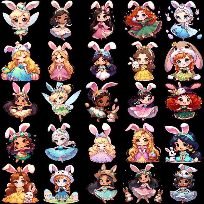 90 Cartoon Princess Easter Day Designs Bundle PNG