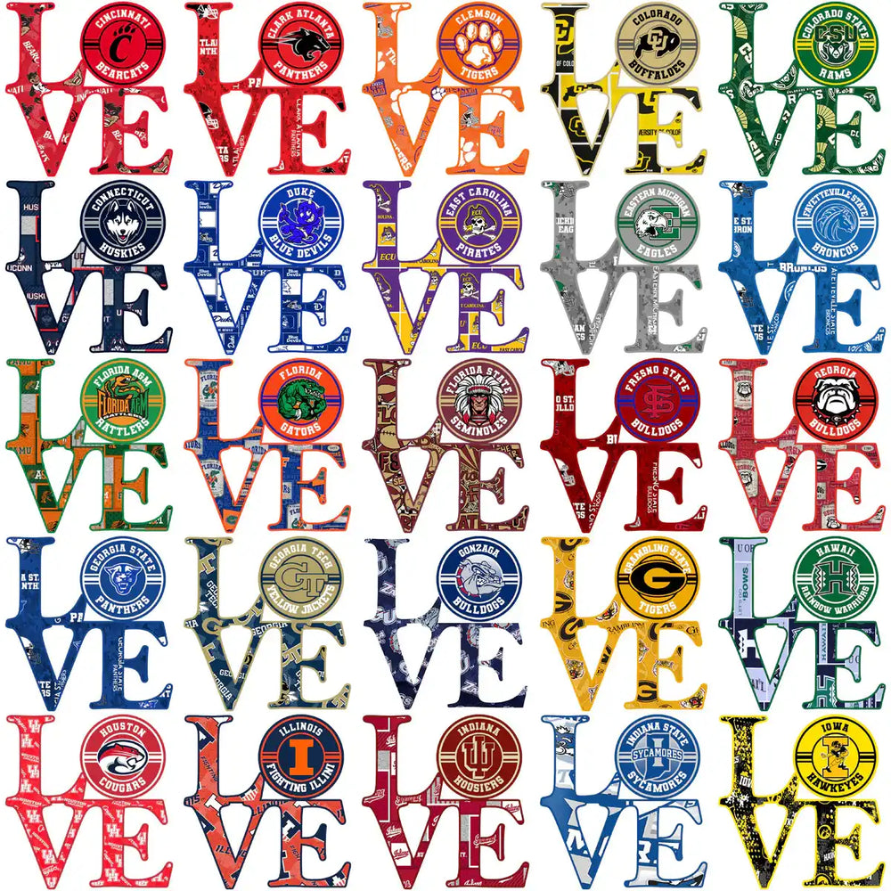 College sports team LOVE designs for DTF/DTG, embroidery, and tumbler wraps, print-ready PNG, PES, SVG.