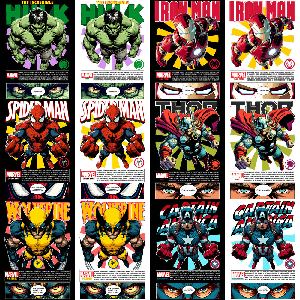 11 Comics Marvel Super Heroes Avengers Streetwear BLACK/WHITE Designs Bundle PNG