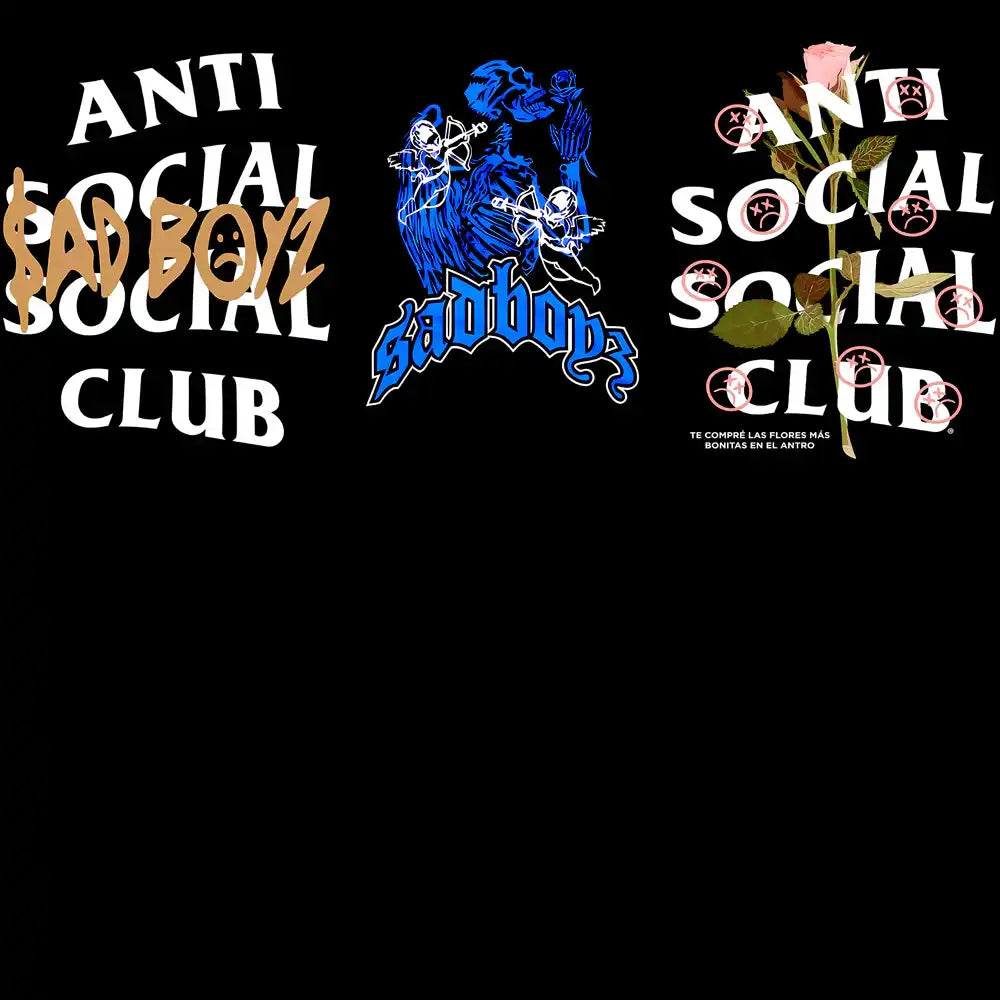 Anti Social Social Club and Sad Boyz streetwear graphic designs for DTG, DTF, embroidery, SVG, PNG print-ready bundles