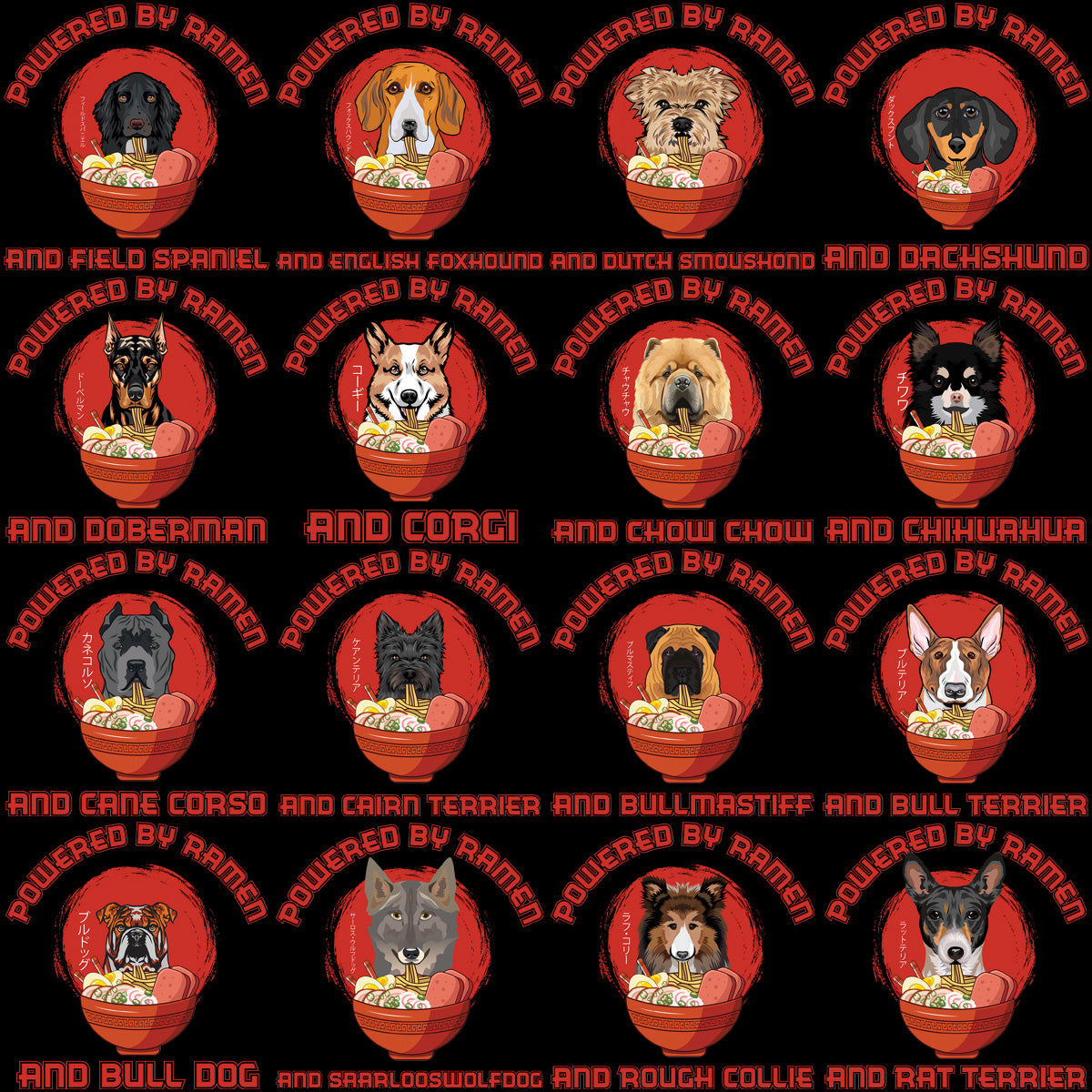 55 Powered by Dogs & Ramen Funny Japan Designs Bundle PNG