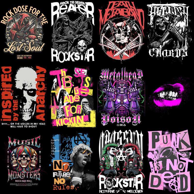 48 Rock Streetwear Brand Designs Bundle PNG + PDF