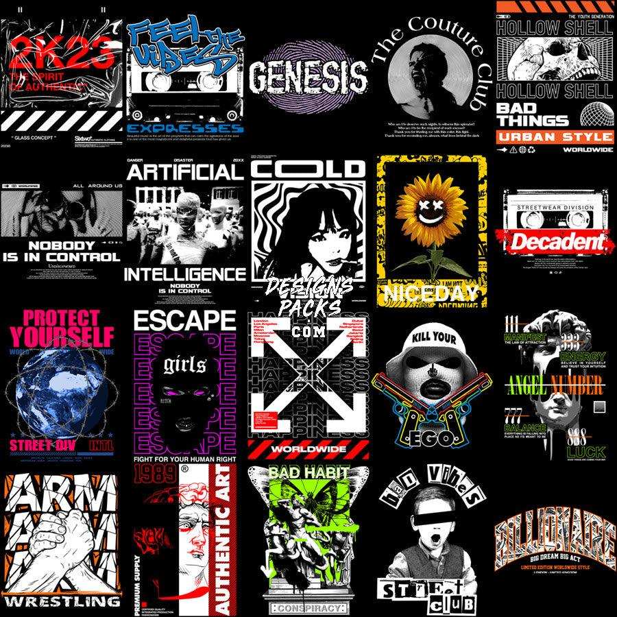 Edgy streetwear graphic designs for DTF, DTG, embroidery & tumbler wraps — print-ready PNG, SVG, PES