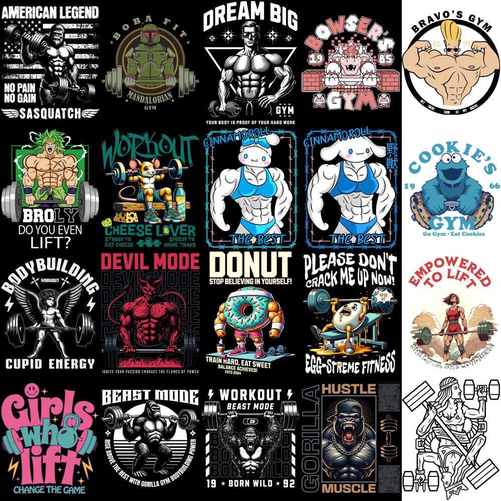 125 GYM Fitness Popculture & Streetwear Designs Bundle PNG